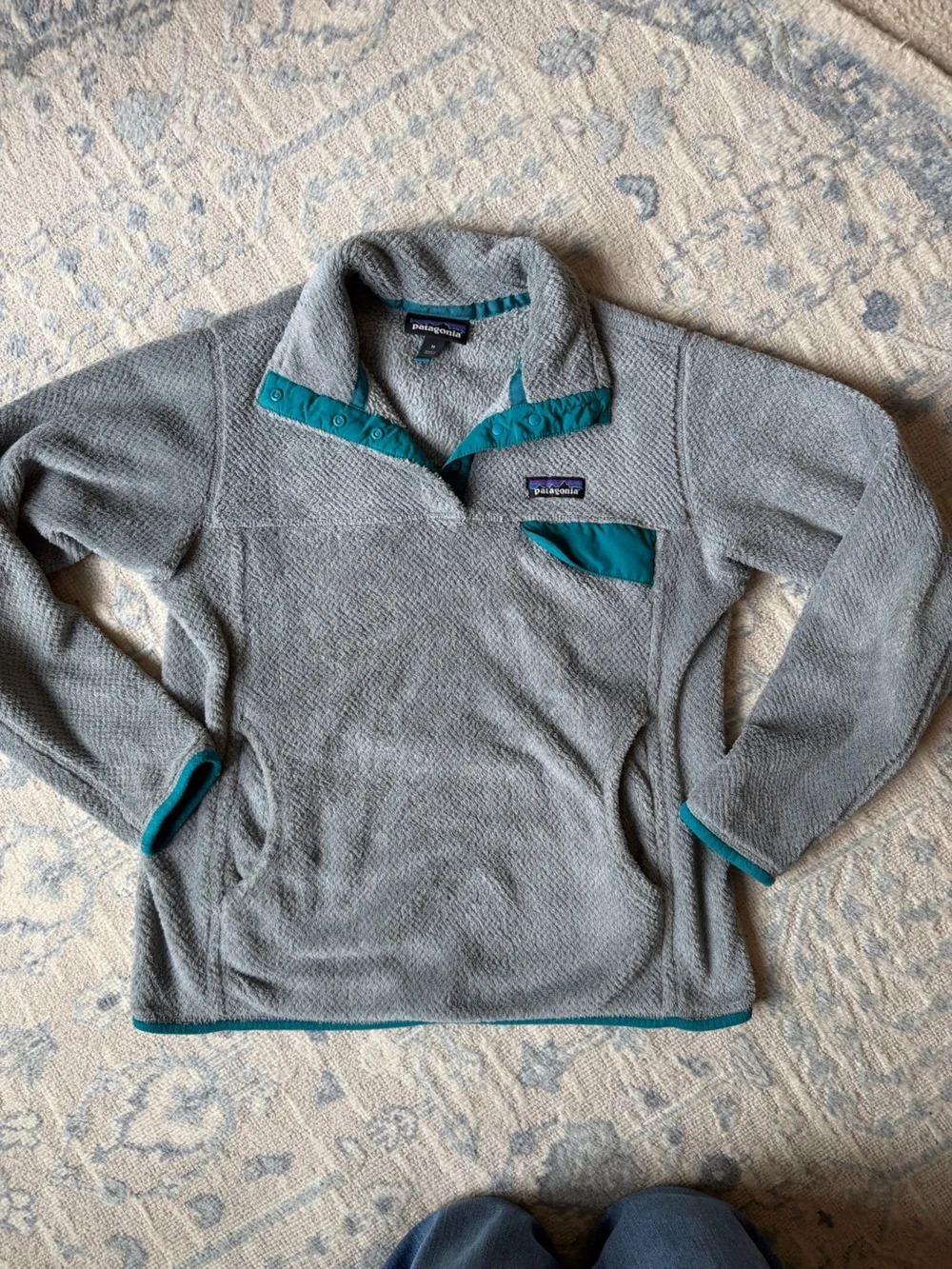 Patagonia Gray Fleece Snap-T Pullover with Teal Trim